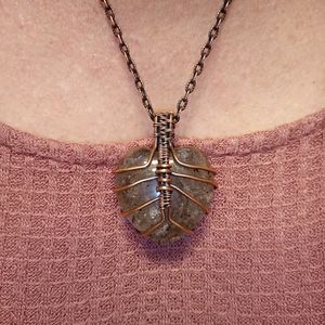 Smoky Quartz Heart Antiqued Copper Pendant Necklac